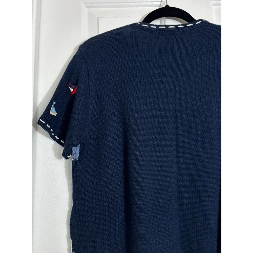 VTG Designers Studio Originals S/S Navy Blue Sweater Nautical Theme Sailboats S